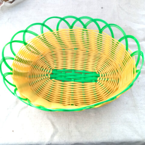 Retro Plastic Wicker Fruit Basket Yellow/Green (KIT-061)