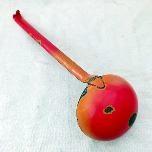Vintage orange enamel ladle with 100mm diameter and retro enamel finish
