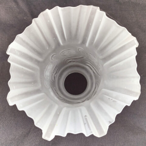 Vintage frosted glass tulip-shaped lamp shade with delicate frilled rim and soft diffused finish