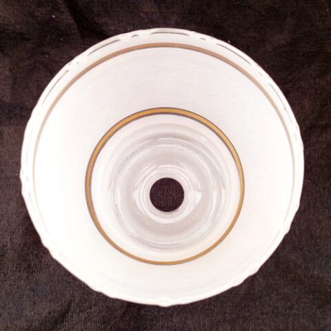 mid-century white light shade with gold rim detailing and smooth minimalist design