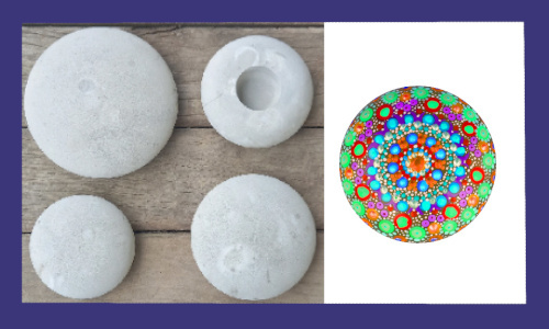 Hand-painted dot painting mandala stone with colourful circular pattern