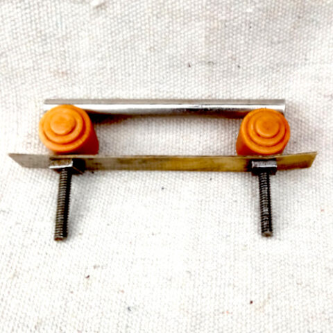 Art Deco chrome and cream Bakelite pull handle with backplate and 60mm centre-to-centre mounting