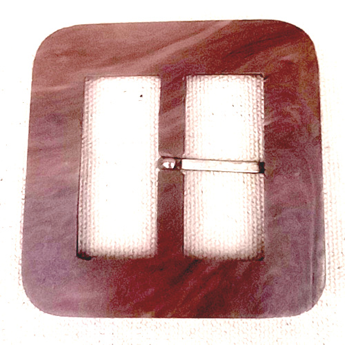 Large 1960s brown marbled square vintage belt buckle with retro styling.