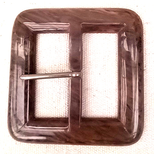 Large 1960s brown marbled square vintage belt buckle with retro styling.