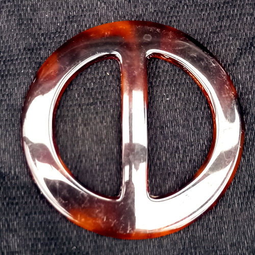 Large vintage mock tortoiseshell belt slider with a marbled brown finish.