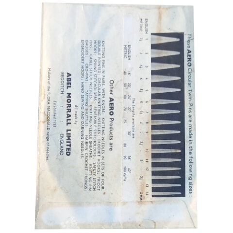 intage Abel Morrall's Aero 4.5mm twin-pin circular knitting needles in original packaging.