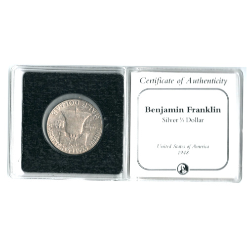1948 Benjamin Franklin Silver Half Dollar silver coin with certificate of authenticity