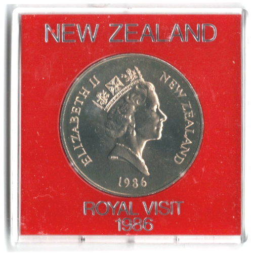 1986 New Zealand Royal Visit One Dollar commemorative coin in original presentation case