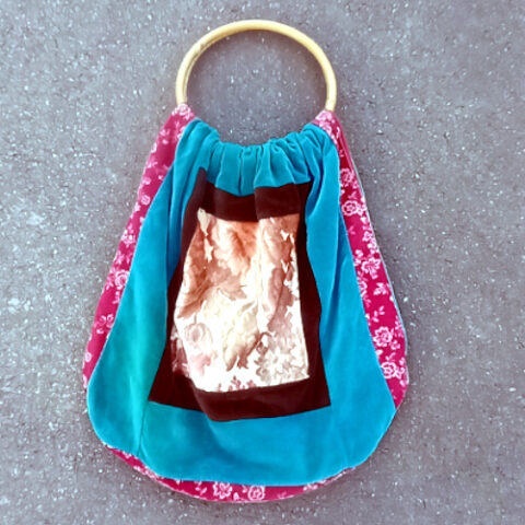 Retro Patchwork Handbag with Bamboo Handles (VCBA-021)