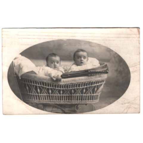 Vintage Family Postcard with Two Babies by Tesla Studio Wanganui (ANPC-017)