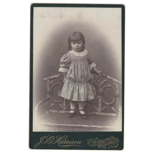 Antique cabinet card portrait of a girl by J.B. Harrison, Walkden.