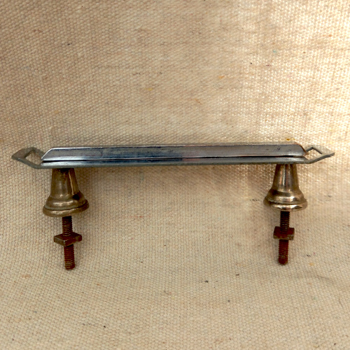 Art Deco chrome cabinet handle with 85mm centre-to-centre fixing for drawers and cupboard doors.