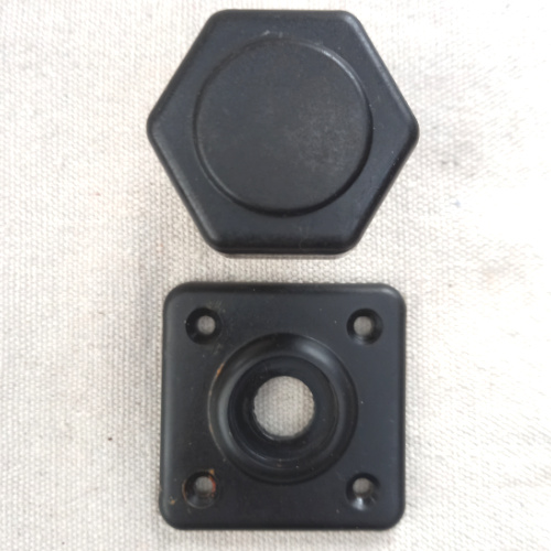 Vintage hexagonal black bakelite door knob with square back plate in very good condition.