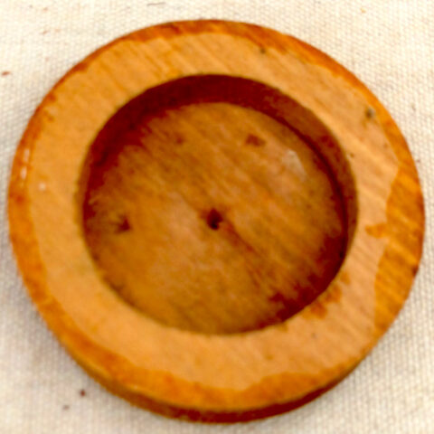 Vintage 75mm round wooden mounting block for electrical fittings