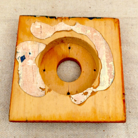 Vintage 90mm square wooden mounting block for electrical fittings
