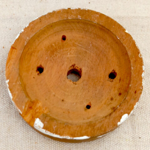 Vintage 88mm round wooden mounting block for electrical fittings