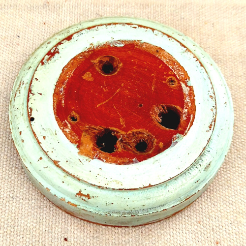 Vintage 82mm round wooden mounting block for electrical fittings