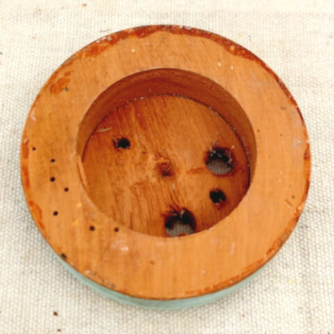 Vintage 82mm round wooden mounting block for electrical fittings