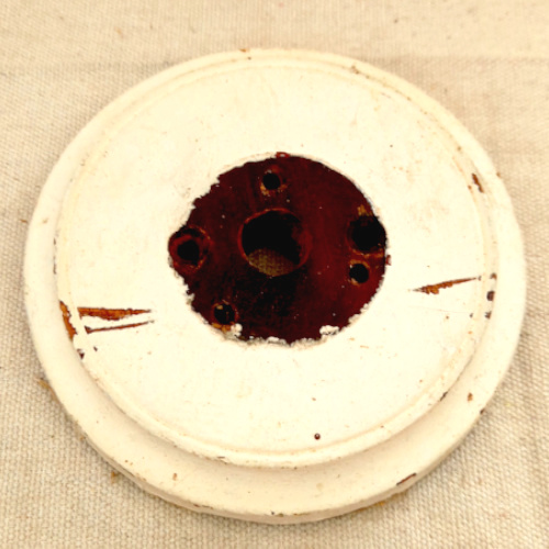 Vintage 115mm round wooden mounting block for electrical fittings