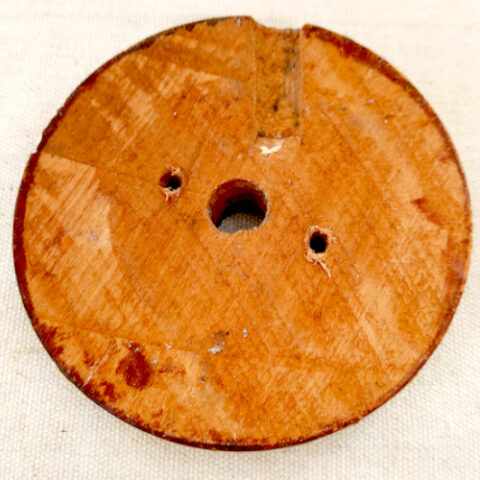 Vintage 115mm round wooden mounting block for electrical fittings