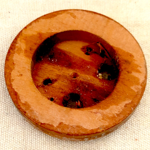 Vintage 78mm round wooden mounting block for electrical fittings