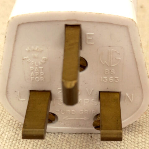 Standard British Type G fused 3-pin mains electrical plug compliant with BS 1363.