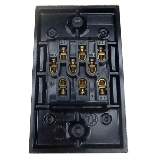 Vintage black PDL triple light switch model 283/I with three toggle switches.