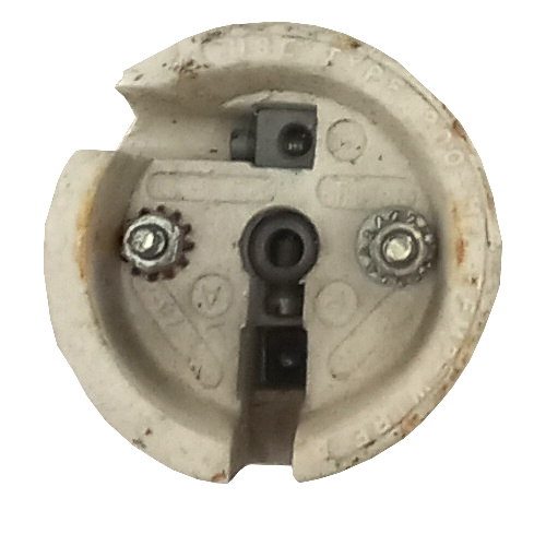 Vintage Thorn ceramic E40 lamp holder rated 16A 750V for industrial and restoration lighting applications.