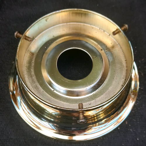 Vintage brass flush mount lamp shade holder for antique ceiling light fixture restoration
