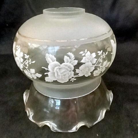 Vintage Frosted Glass Tulip Lamp Shade with Floral Design (LAMP-074)