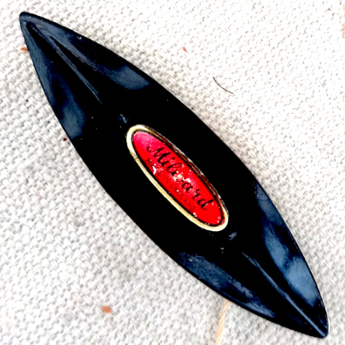 1960s Milward black celluloid Lucite tatting shuttle vintage lace making tool