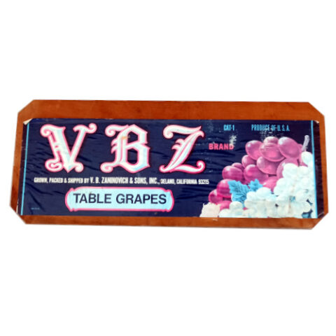 VBZ USA Advertising Label on Wooden Grape Crate End (MISC-025)