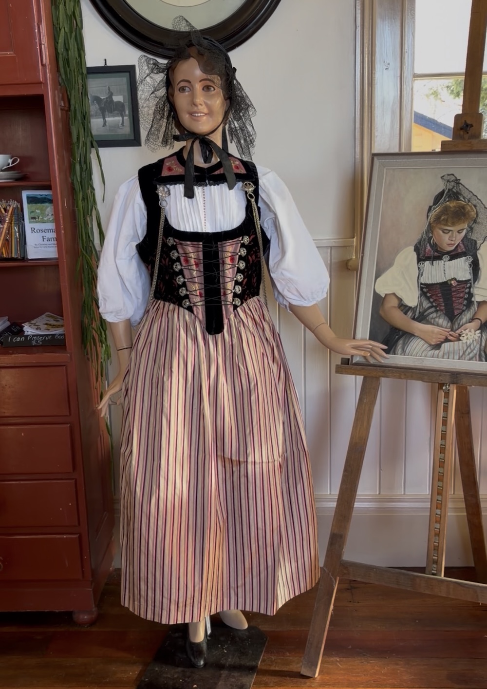 Traditional Münger Tracht from the Canton of Bern, Switzerland on display at Willow Bank Heritage Village