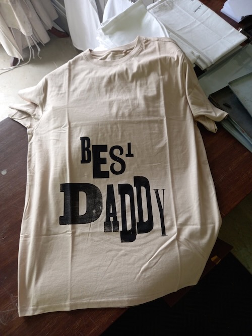 Example of a custom printed t-shirt made during a Willow Bank printing experience.