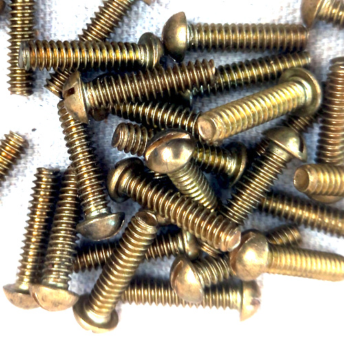 Vintage brass bolt-style round head fasteners approximately 4.5mm x 3/4 inch (19mm)