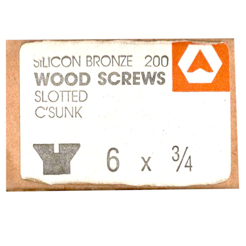 Four #6 x 3/4 inch vintage NOS slotted silicon bronze countersunk wood screws