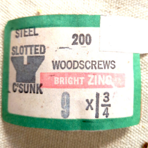 #9 x 1-3/4" vintage NOS bright zinc slotted steel countersunk wood screw