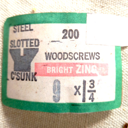 #9 x 1-3/4" vintage NOS bright zinc slotted steel countersunk wood screw