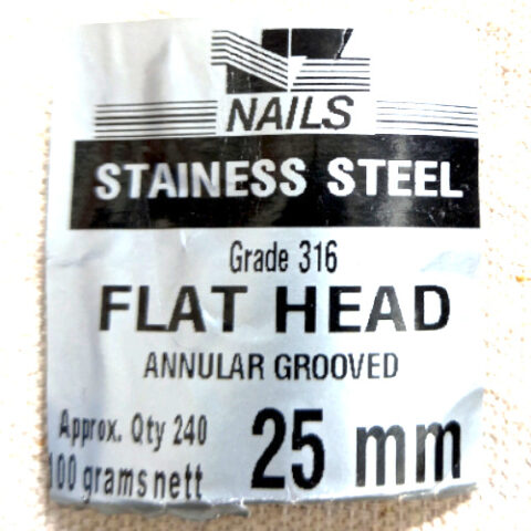 NZ Nails 1.6 x 25mm Grade 316 stainless steel flat head nail