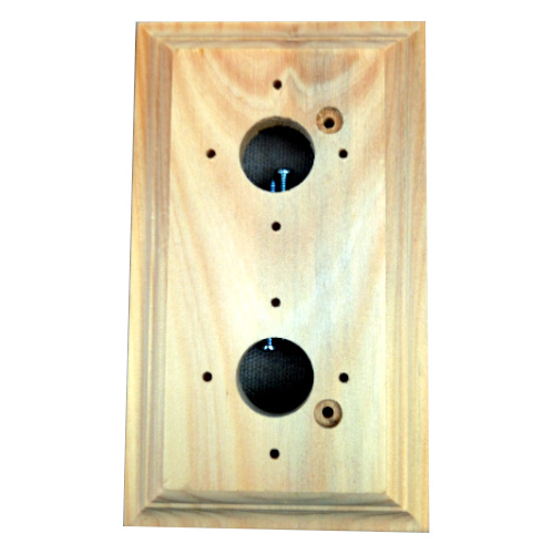 NOS rectangle 2 gang wooden switch block in natural timber for electrical switch installation.