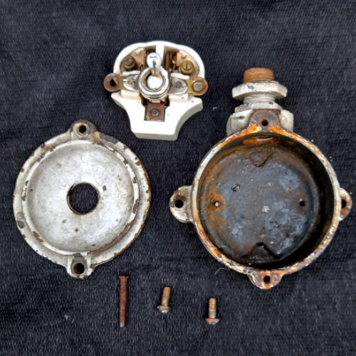 Vintage industrial-looking Exalt 5A 250V electrical switch made in England by G.C.