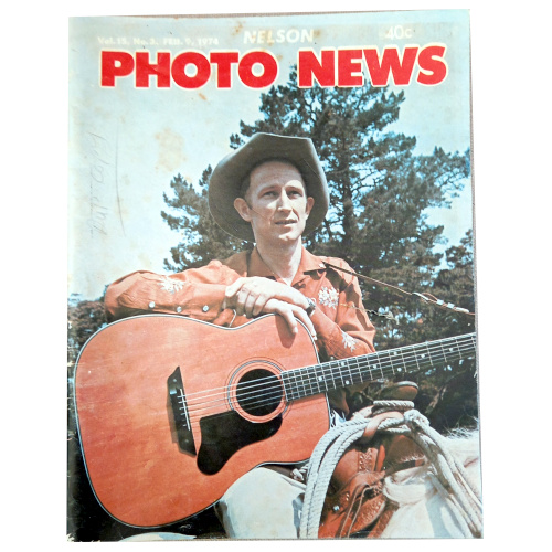 Cover of Nelson Photo News Vol. 15 No. 2 published on February 9, 1974, featuring vintage Nelson community photography.