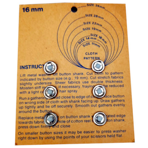 16mm Dewhurst Self Cover Buttons x6 in original packaging