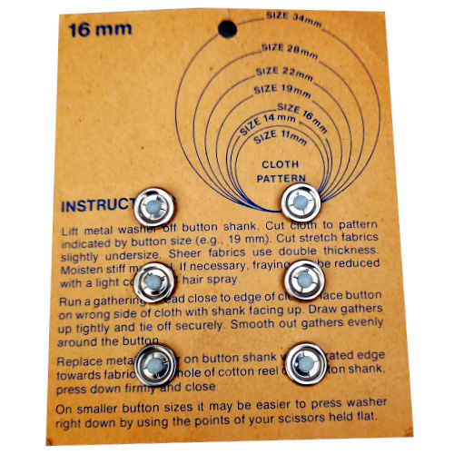 16mm Dewhurst Self Cover Buttons x6 in original packaging