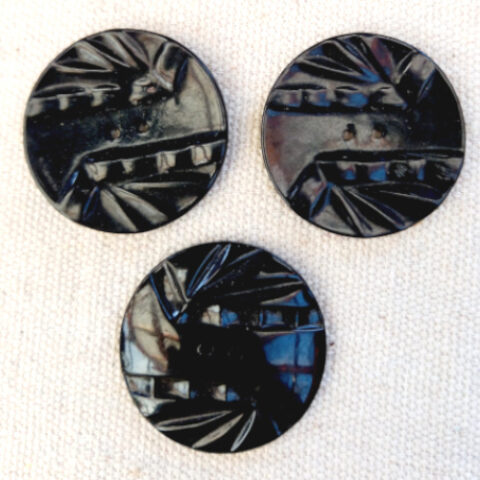 34mm Embossed Vintage Buttons x3 Black 1950s (BUT-115)