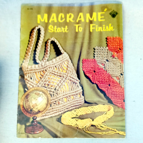 Vintage macrame kit with instruction book and original craft materials