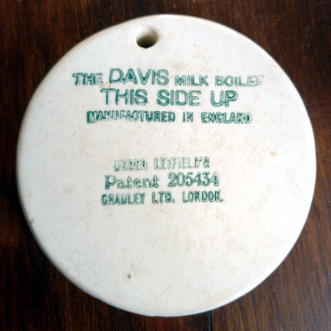 Davis Milk Boiler ceramic by Gradley with Patent No. 205434 England