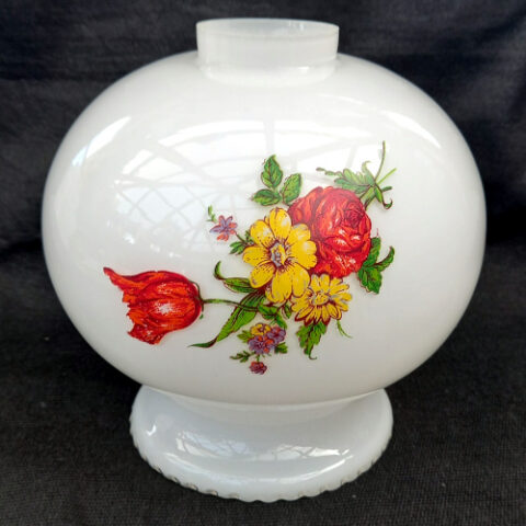 Retro Milk Glass Pendant Lamp Shade with Floral Decal (LAMP-103)
