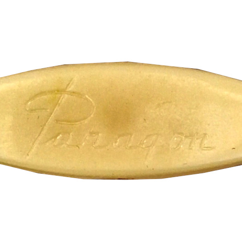 Cream-coloured vintage Paragon tatting shuttle with Paragon engraved on both sides