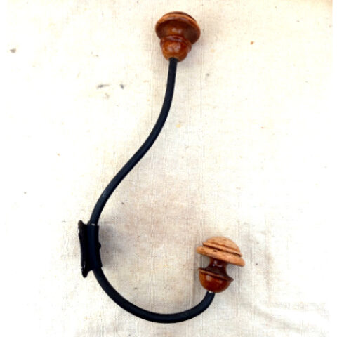 Vintage wooden and black metal hat and coat hook